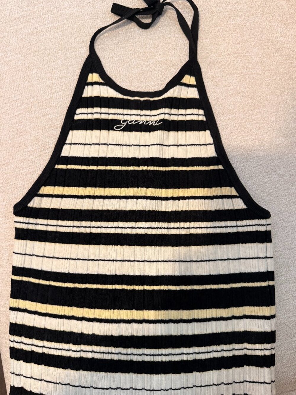 GANNI Striped Ribbed Halter Top – Size Small